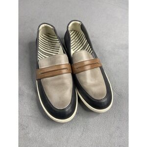 Taos Shoes Women 8.5 Blue Upward Penny Loafers Leather Slip On Preppy Colorblock